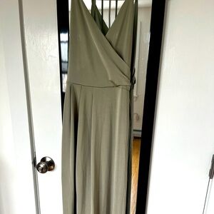 Sage, open-back, maxi dress with slit
